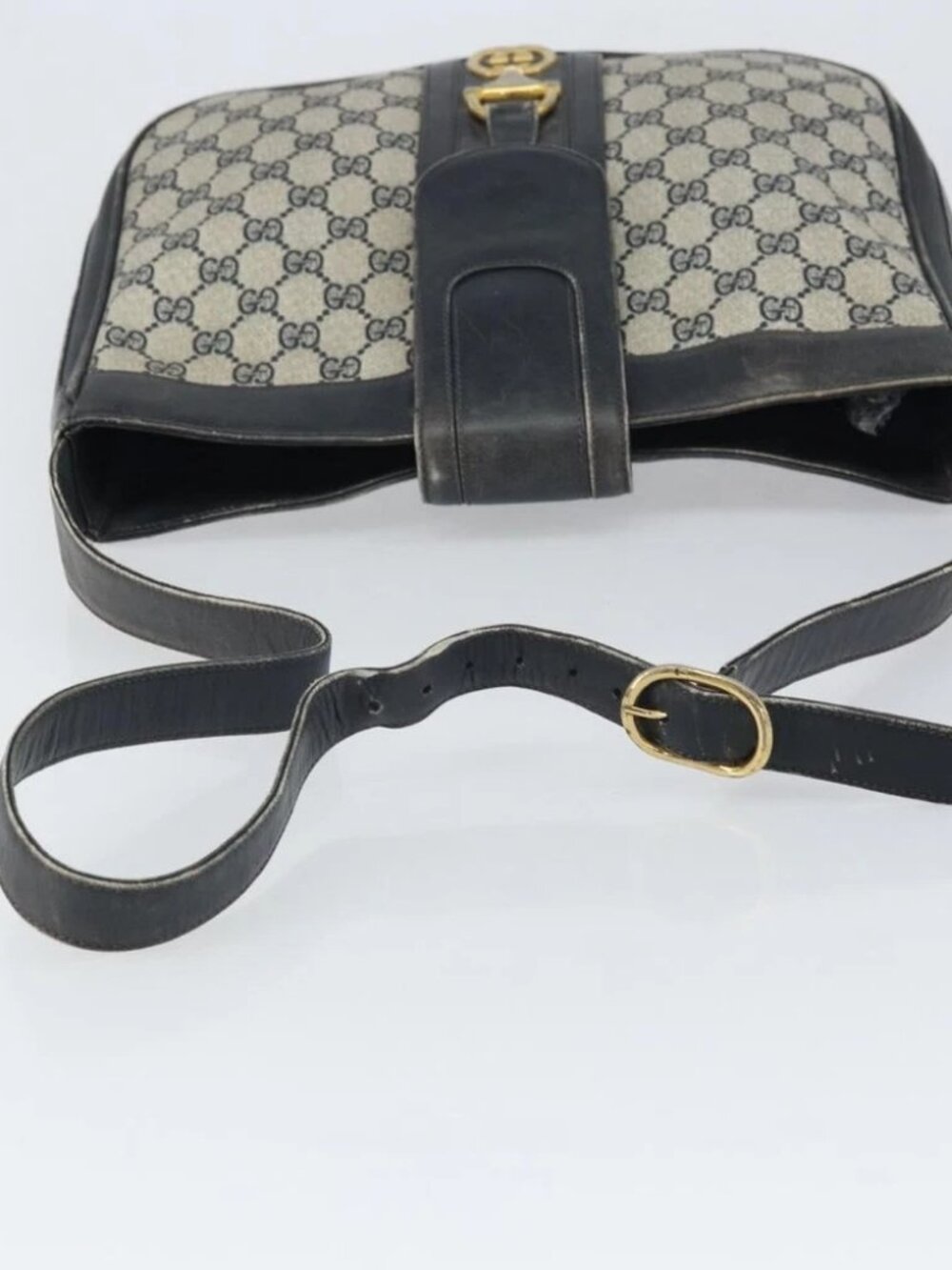 GUCCI GG Supreme Horsebit Shoulder Bag PVC Navy Gold - Picture 5 of 16
